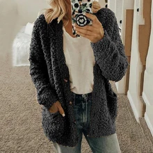 Женские свитера, куртка с карманами, одноцветная блузка, пальто, Осень-зима, кардиган на пуговицах, модные женские повседневные топы с длинным рукавом