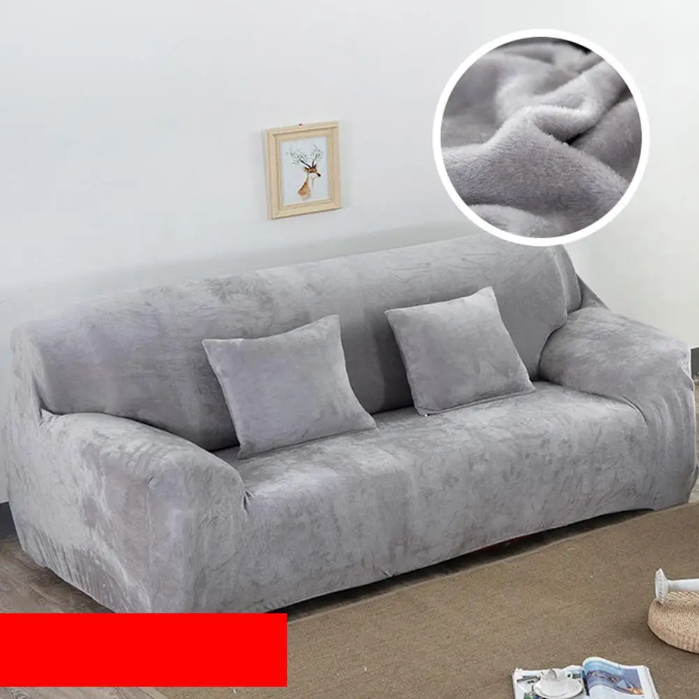 Оранжевый DishyKooker 1PC Plush Sofa Stretch Solid Color Thick Slipcover Sofa for Living Room - Цвет: Оранжевый