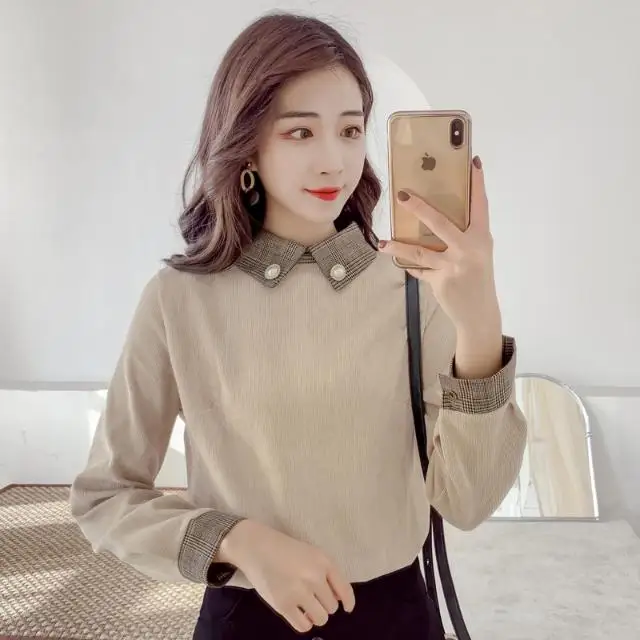 2019 Новая Осенняя Корейская версия ретро стиля свободная рубашка с длинными