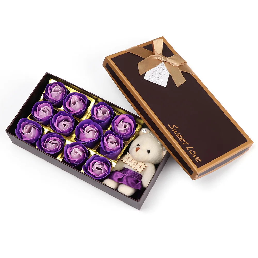1-12pcs rose bear Романтическое креативное мыло розового цвета с ароматом лепестков роз, мыло для тела, подарок на свадьбу, праздник, украшение, коробка - Цвет: 1-12pcs rose bear