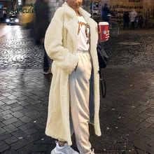 SUCHCUTE, длинные меховые пальто для женщин, искусственный мех, плюшевая куртка, Modis, Женская парка, длинная, повседневная, теплая, зимняя,, манто, женская одежда