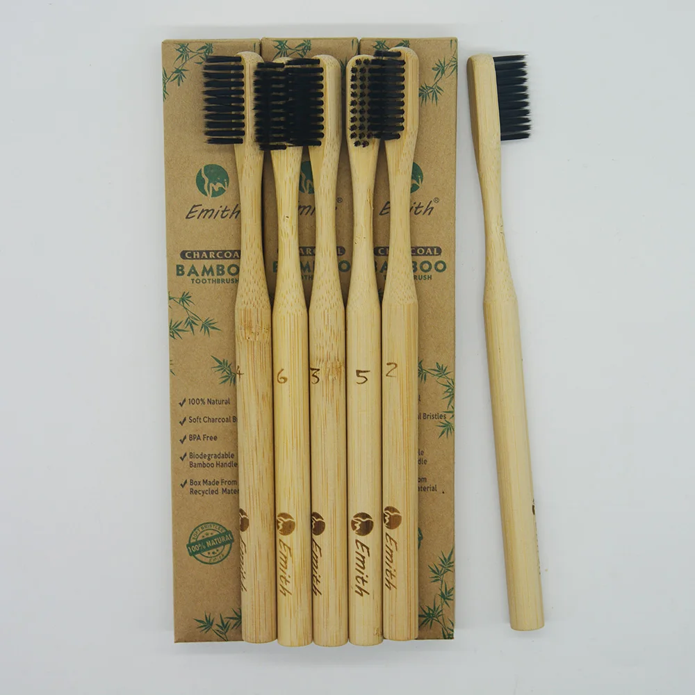 6 шт in1BOX круглая ручка натуральная Экологичная бамбуковая древесная зубная щетка