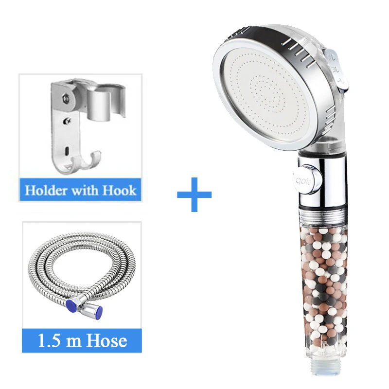 ZhangJi-Cabezal de ducha de SPA de 3 funciones, interruptor de parada, boquilla de pulverización de ahorro de agua para baño, filtro de aniones ABS, cabezal de ducha de alta presión
