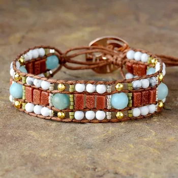 Exclusive Designer Bracelets Howlite Amazonite Seed Beads Cuff Bracelets Bohemia Statement Bracelet Femme Jewelry