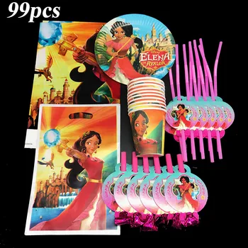 

99pcs/lot Elena of Avalor disposable tableware Elena of Avalor plates cups napkins tablecloths Elena birthday party decorations