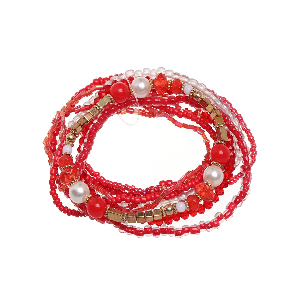 Богемные этнические Многослойные эластичные винтажные новые браслеты с бусинами Boho эффектные жемчужные браслеты с кисточками - Окраска металла: red