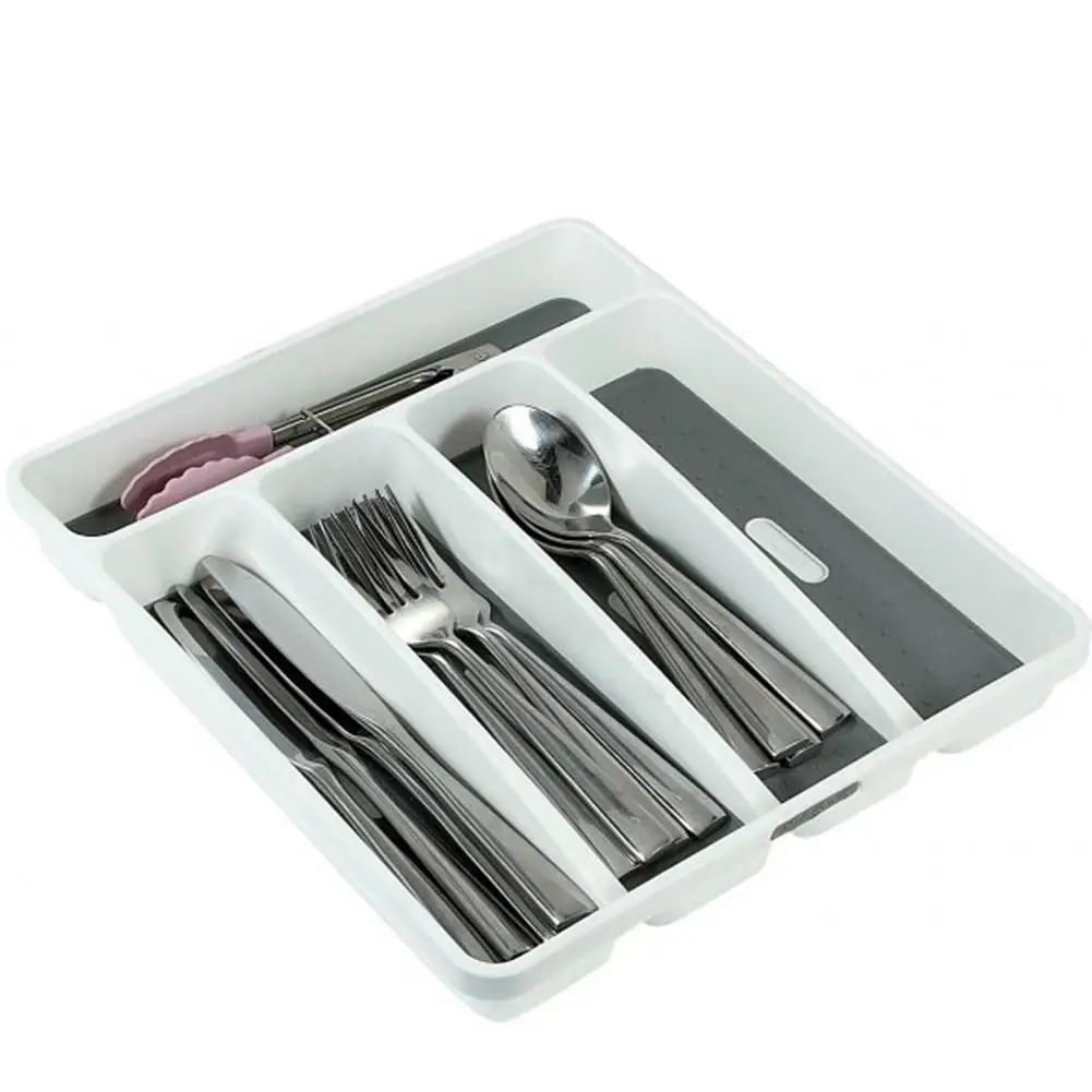 

Gray Cutlery Tray Storage Box High Quality Plastic Drawer Divider Fork Chopsticks Storage Case for Kitchen Closet Organizer