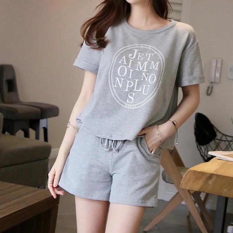 

066 # Casual Short Sleeve Shorts Loose-Fit Slimming Set Student Sports Clothing