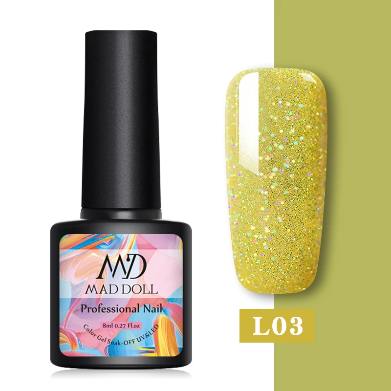 L03 MAD DOLL, 8 мл, Гель-лак для ногтей, блестящий гель, голографический, цветной, один удар, замочить от УФ-геля, лак, долговечный, дизайн ногтей, гель - Цвет: L03