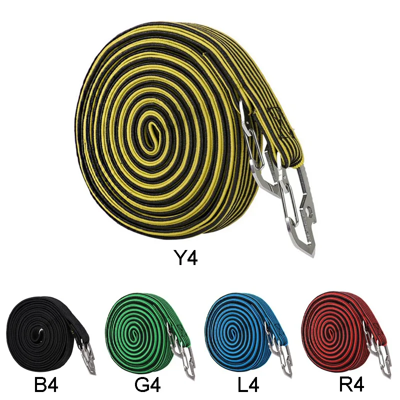 

2M 4m Outdoor Tool High Elastic Nylon Rope Carbon Steel Hooks Bandage Straps Belt For Luggage Box Packing