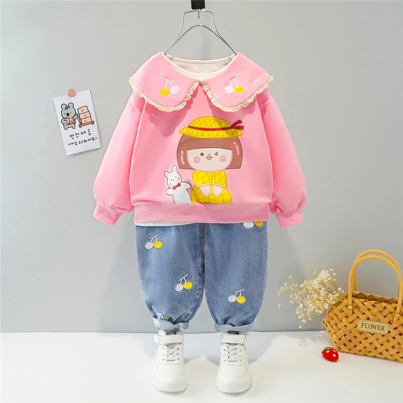 

Toddler Infant Clothes Outfit Baby Girls Clothing Sets 2022 Spring Autumn Kids Cute Cartoon T Shirt Jeans Children Sportswear