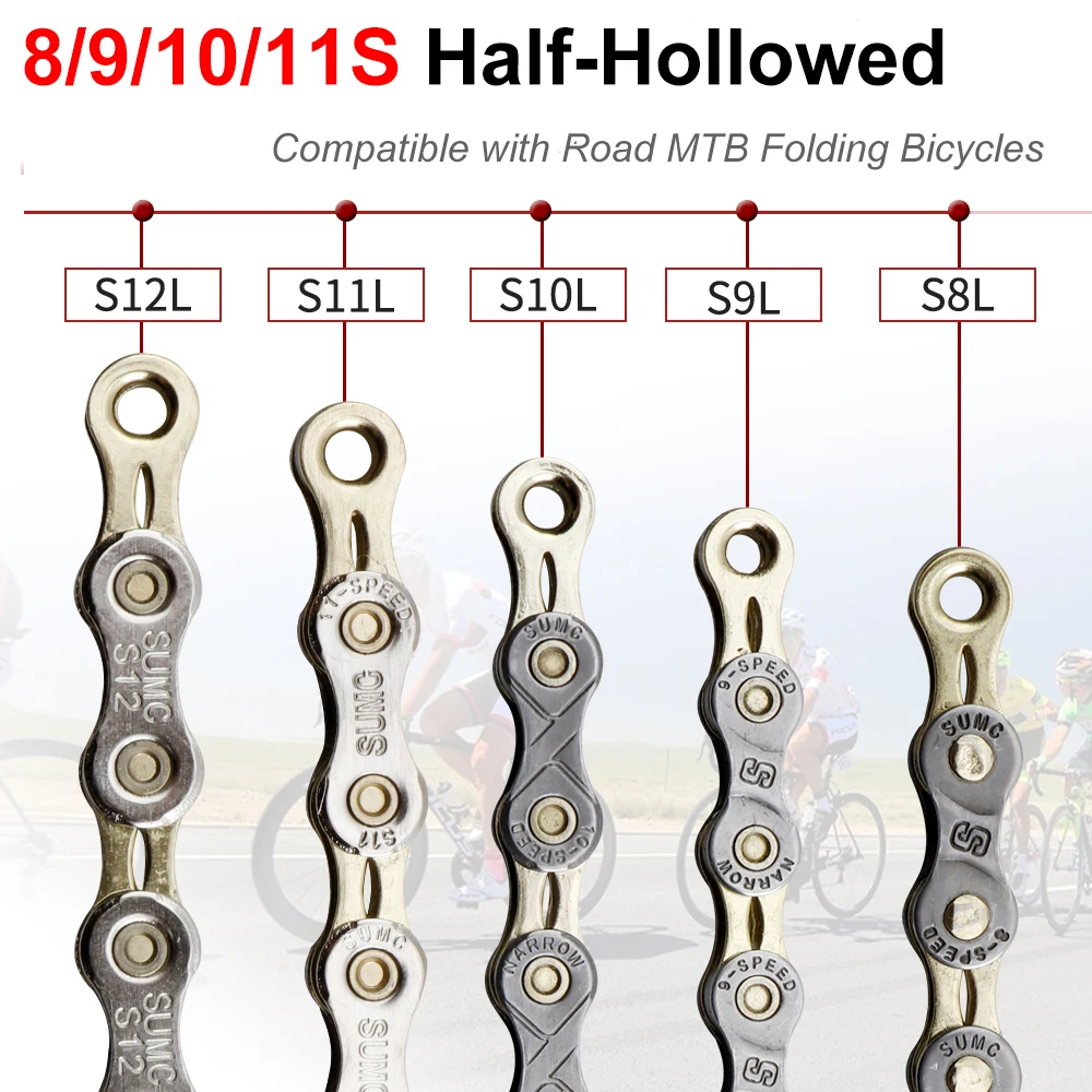 Sumc Mtb Road Bike Chain 116L 126L 8/9/10/11/12 Speed Mountain Bike Chain Accessori Bici Per Shimano Sram Biciclnolo