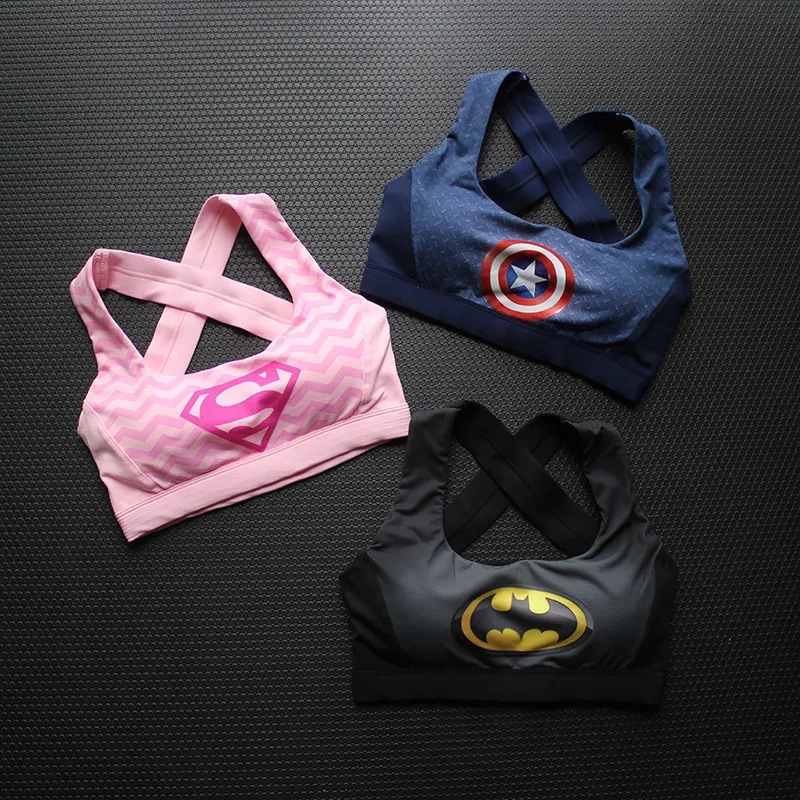 Спортивный бюстгальтер для фитнеса «Капитан Америка», «Супермен», «Бэтмен», Топ для женщин с 3D принтом, дышащий бюстгальтер для йоги и бега, спортивный бюстгальтер для фитнеса