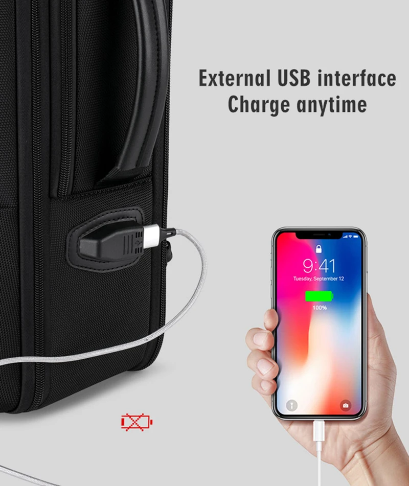 Мужской рюкзак с защитой от кражи большой USB внешний для ноутбука 15 6 дюйма
