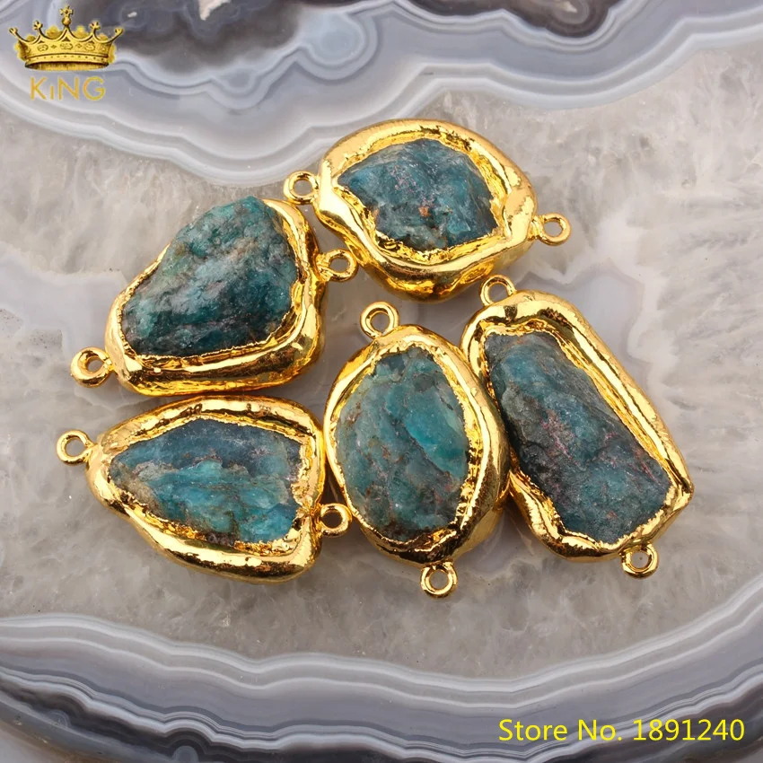 

5pcs Natural Blue Apatite Stone Slab Slice Beads Necklace Making,Freeform Gemstone Gold Charms For DIY Jewelry