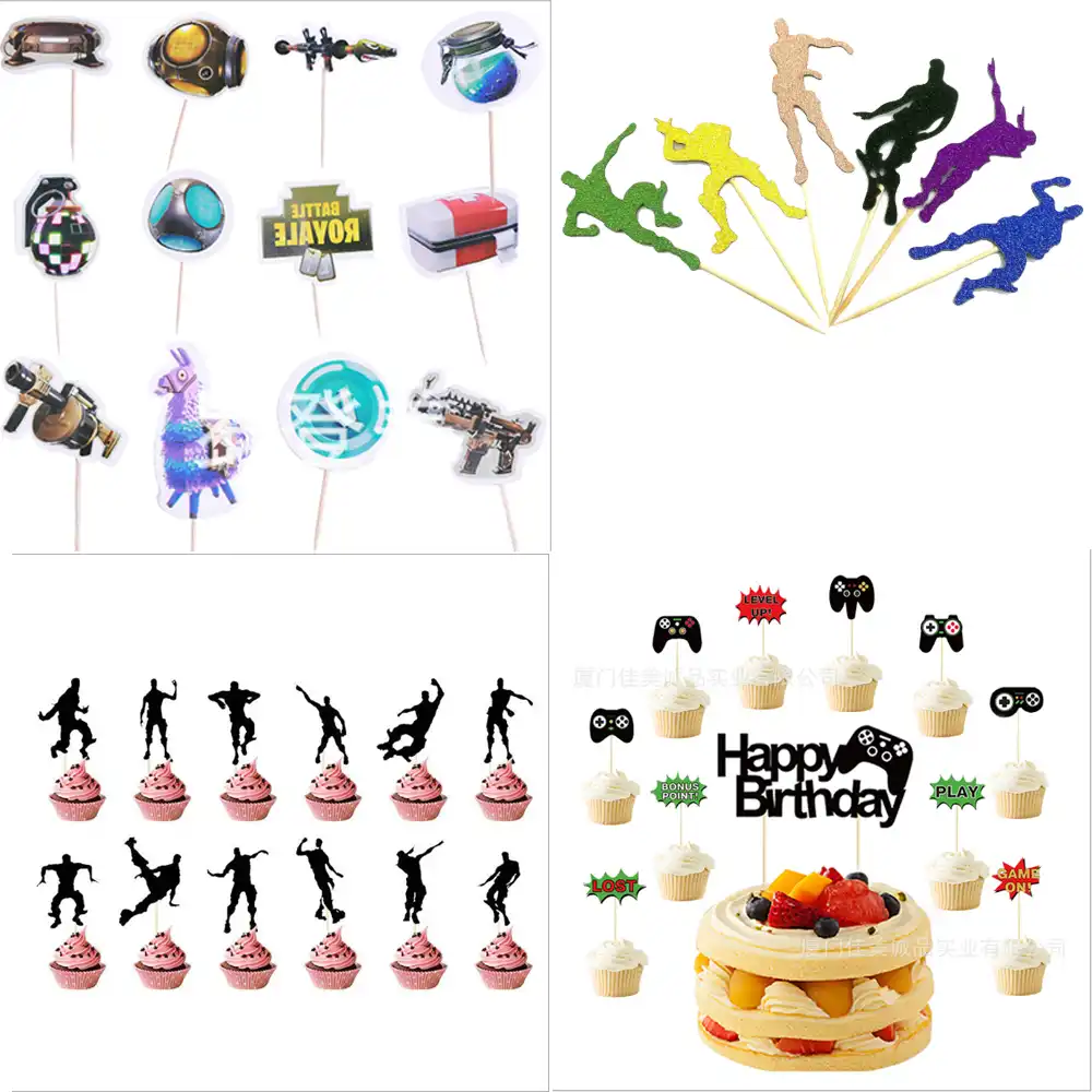 Decoration De Gateau D Anniversaire Fortnite Carte De Jeu De Fete Drapeau De Nuit Decoration De Fete Aliexpress