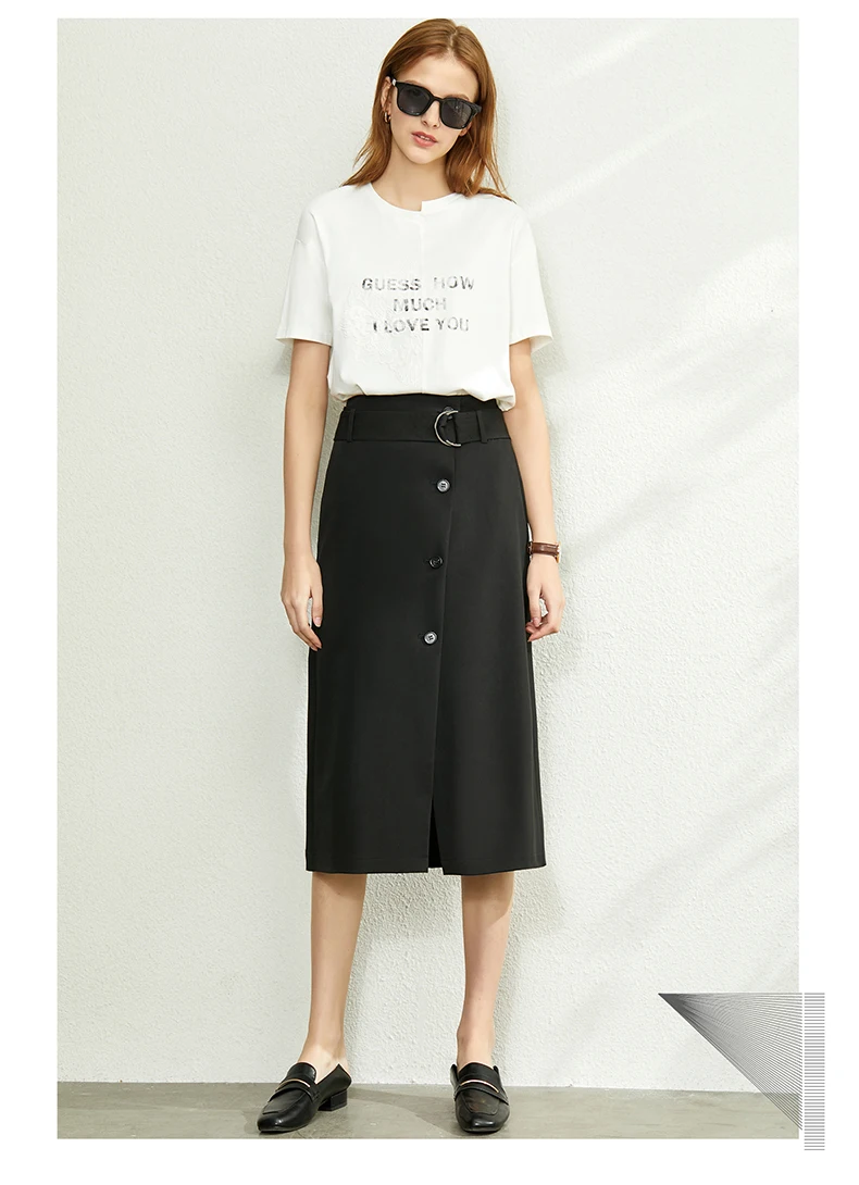 AMII Minimalism Summer Autumn Fashion Solid Aline Single-breasted Women Skirt Causal Belt Calf-length Female Skirt 12030047