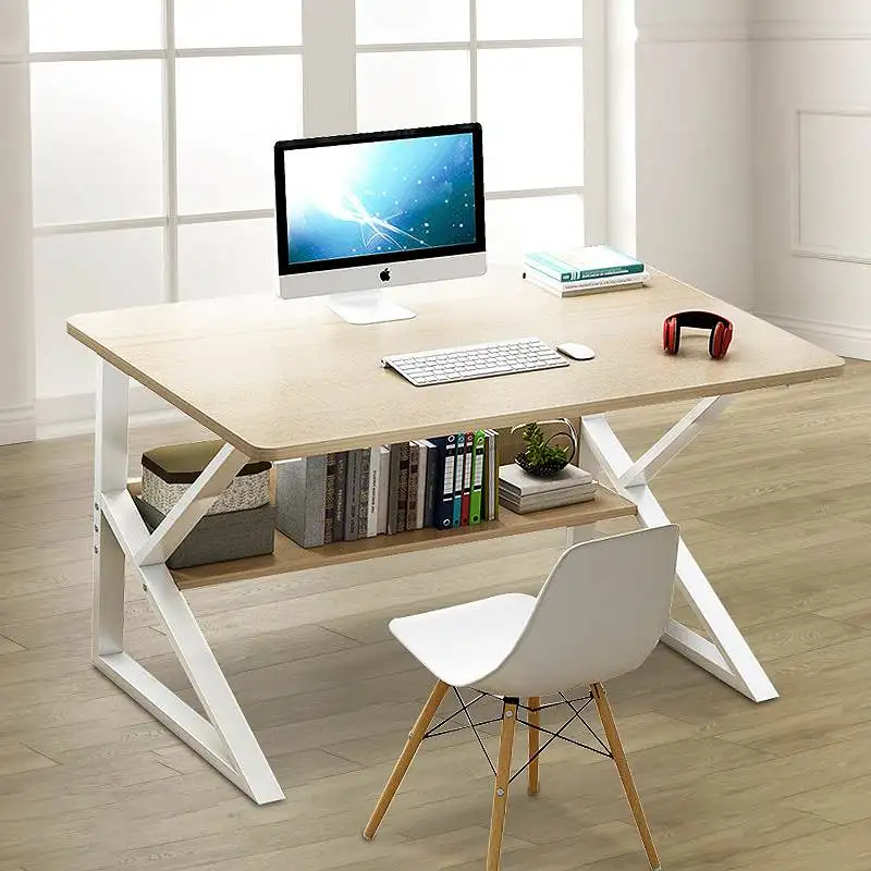 39 inch Computer Laptop Desk Modern Style Computer Table with Bookshelf Wooden Standing Writing Desk for Home Office Living Room