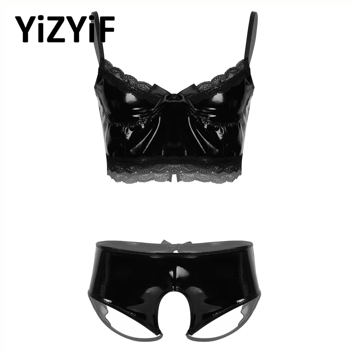 Комплект для мужчин Эротический бюстгальтер из лакированной кожи с мокрым