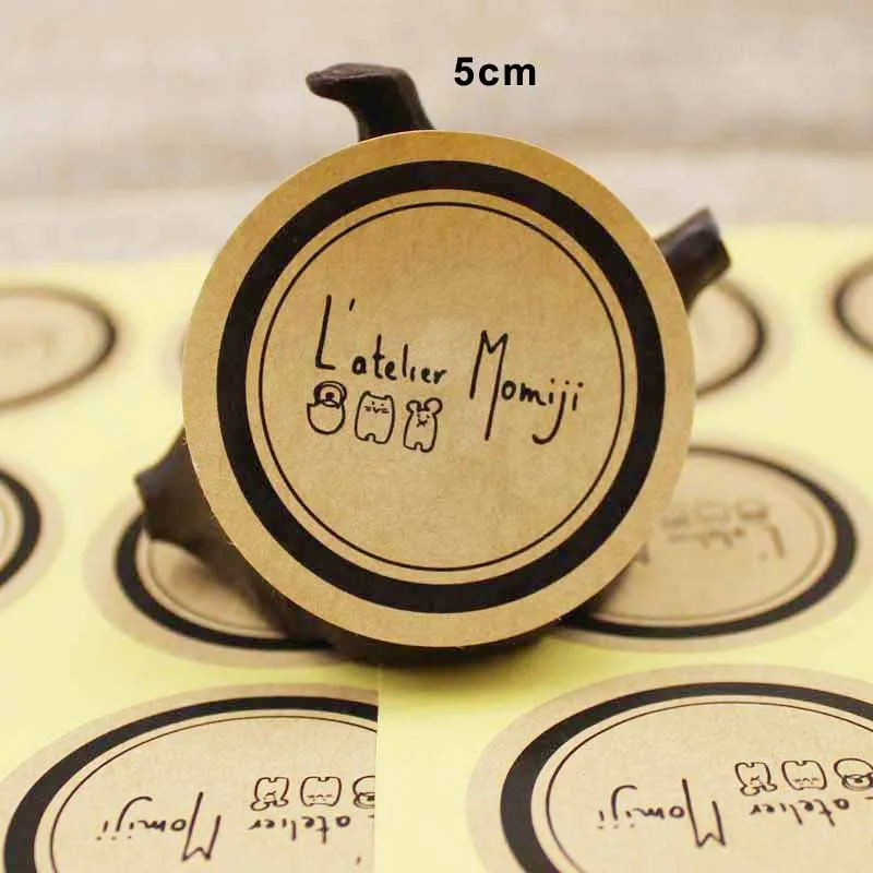 

5cm big round kraft self adhesive sticker label products glossy lamination label for gifts/candy faovrs custom logo 1000pcs