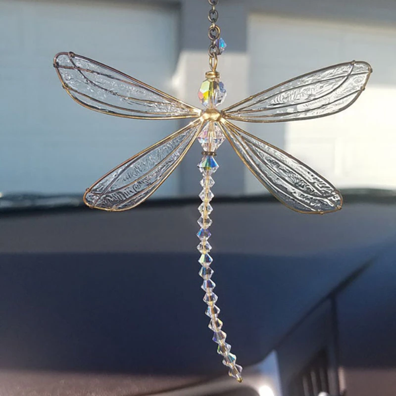 Tanio Dragonfly Crystal Window dekoracje wiszące Sun Catcher metalowe skrzydło sklep