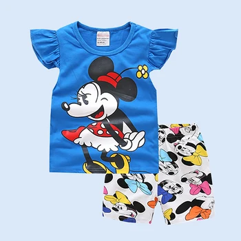 

Kids wear Mickey Minnie Spider-Man print short-sleeved T-shirt sweatshirt + beach pants two-piece suit children quality clothing