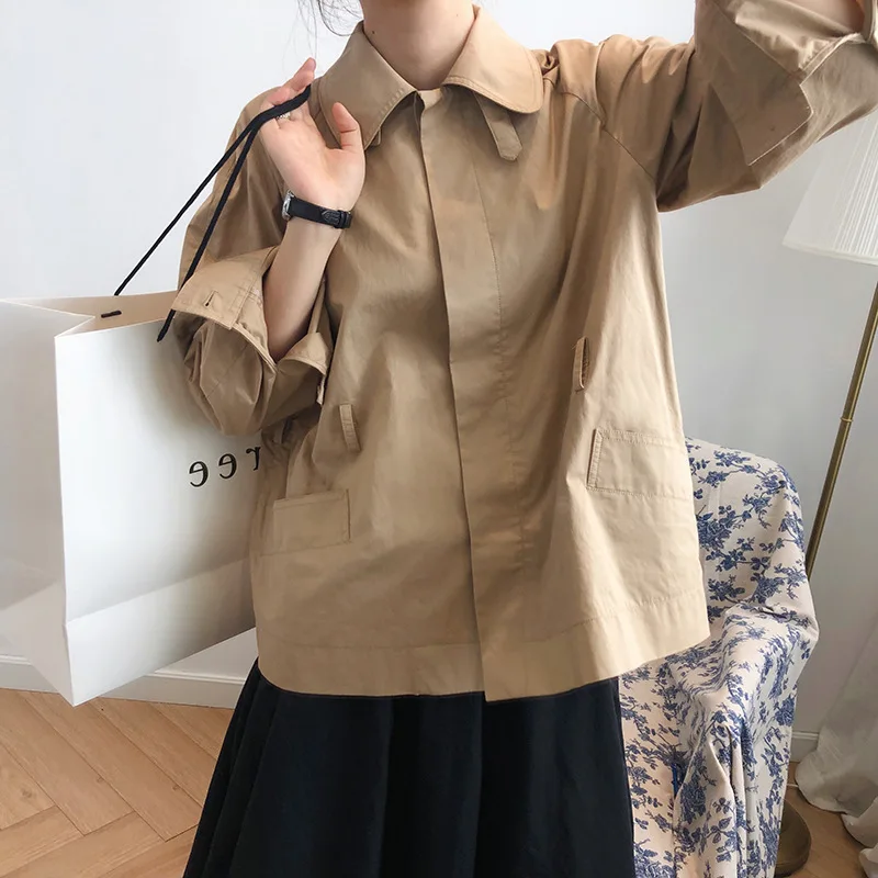 Mooirue fall female trench Cotton Single Breasted padded Short Loose Bf Loose casual cardigan female coat