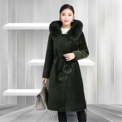 Новая женская зимняя куртка из искусственного меха норки, модная однотонная куртка с капюшоном и меховым воротником, большие размеры, тонкая женская куртка из искусственного меха, f1780 - Цвет: army green
