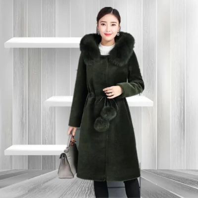 army green Новая женская зимняя куртка из искусственного меха норки, модная однотонная куртка с капюшоном и меховым воротником, большие размеры, тонкая женская куртка из искусственного меха, f1780 - Цвет: army green