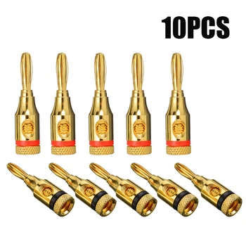 

10PCS Banana Plugs Musical Audio Speaker Cable Wire Cable Pin Connector Black Red Gold Plated Alloy Adapter 38.2*9.2mm
