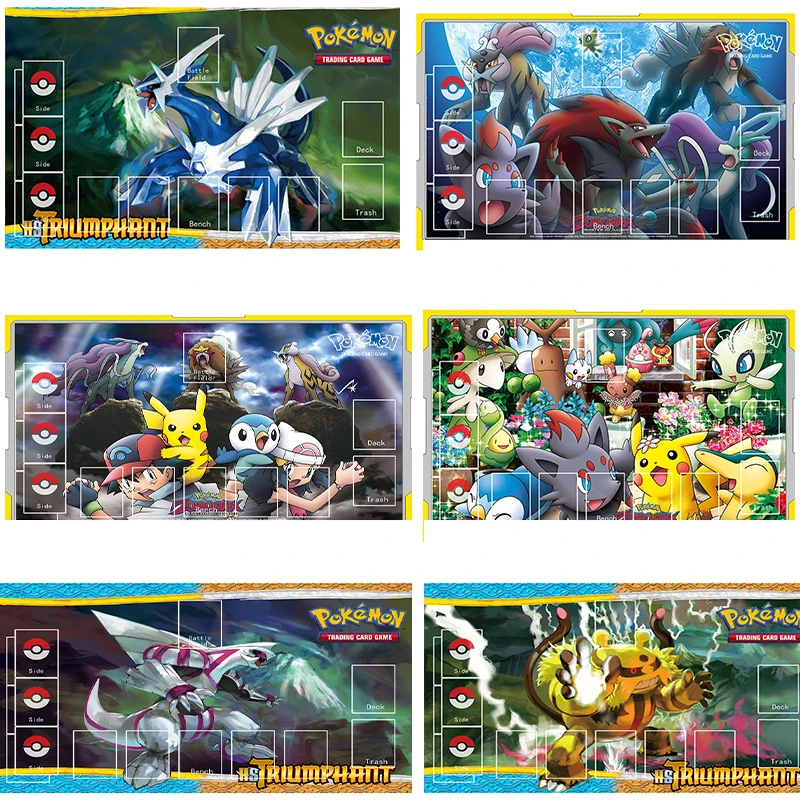 

Pokemon PTCG Battle Card Table Mat Card Mat Game Mat Dialga Three Sacred Pikachu 600x375x2mm DIY Double Mat Kids Toy Gift