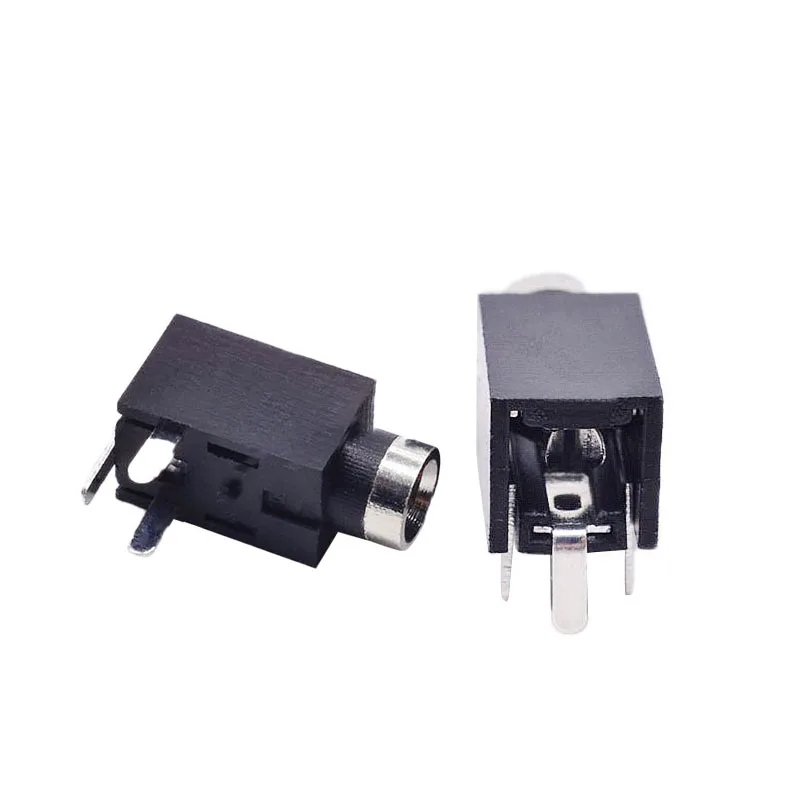 100 pcs 2 5 Headphone jack In line three leg horizontal copper head mono pj210 Small head audio socket