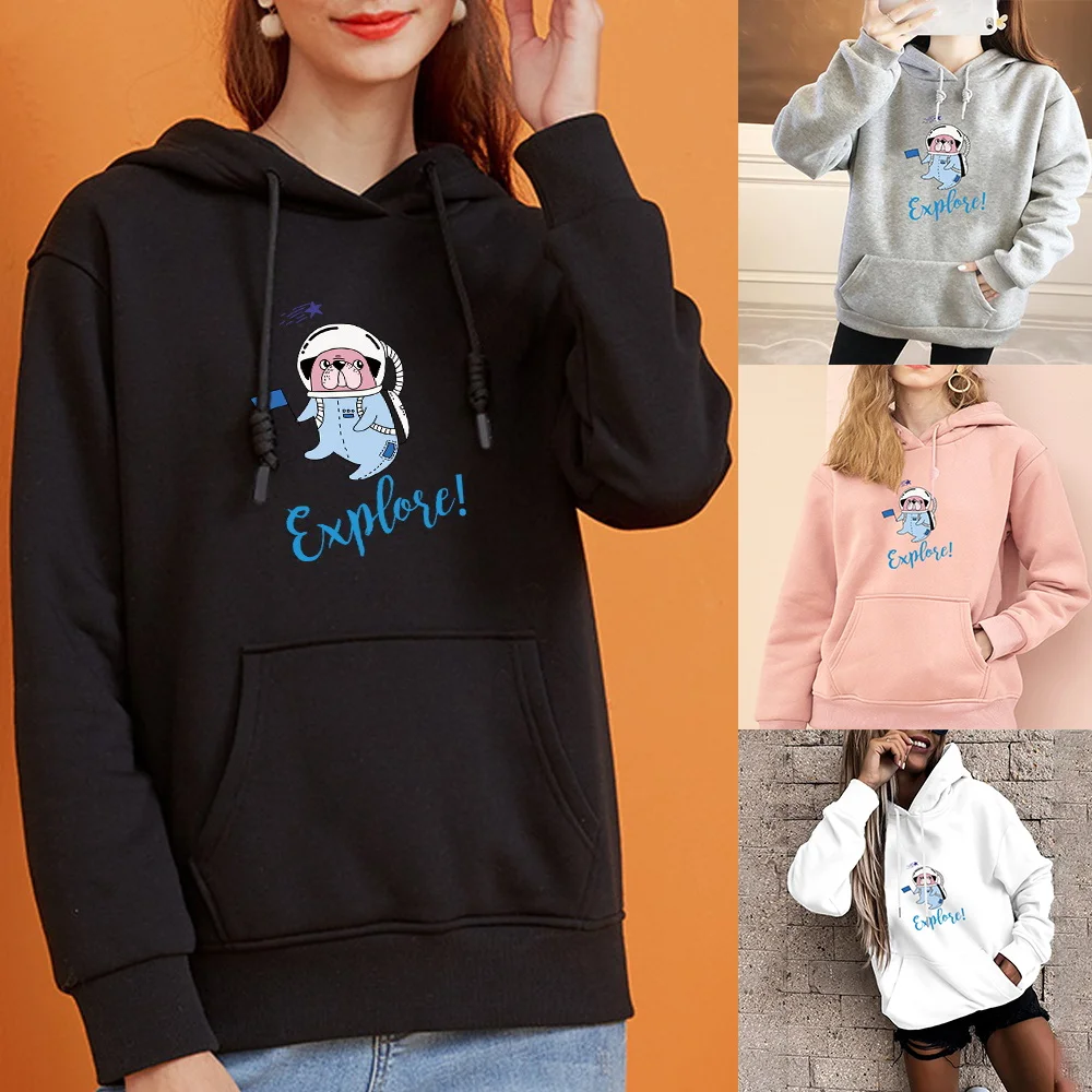 Harajuku Loose Hoodie Women Street Casual Pullover Cute Dog Print Oversized Pocket Hoodie Top Women Fashion Sports Pullover