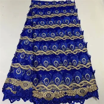 

Latest Royal Blue Tulle Lace Fabric High Quality Europe And American Fashion Fabric With Beads Stone French lace Fabrics 2l15-6