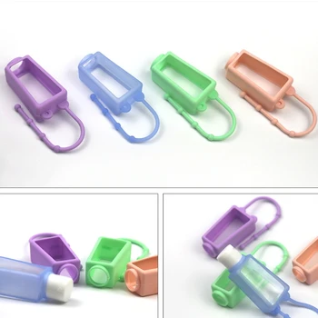

10Pcs 30ml Portable Flip Cap Refillable Empty Bottle with Solid Color Silicone Cover Keychain Holder Travel Leak-Proof Hand