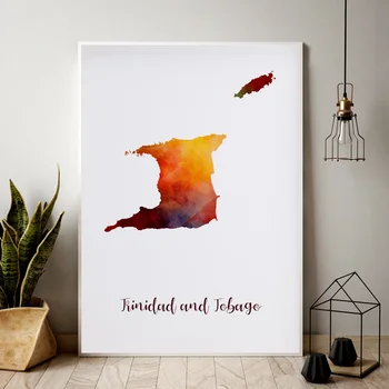 

Trinidad and Tobago map watercolor Map Modern City Canvas Art Print Wall Pictures for Living Room No Frame