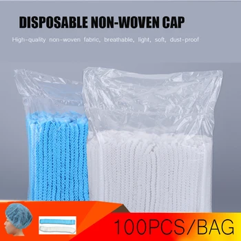 

100PCS Disposable Non-woven Cap Factory Striped Hat Hair Net Headgrap Food Workshop Factory Dustproof Work Cap