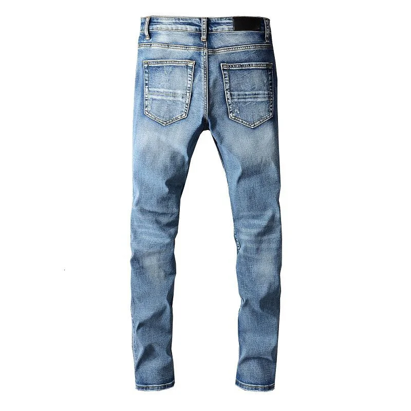 High Quality Ripped Hole Blue Jean Men Hip Hop Desginer Color spijkerbroeken heren Brand Patch Jean Pant Streetwear graphic jean