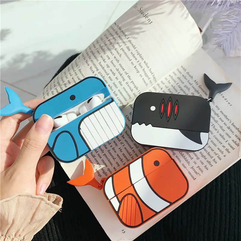 

Cartoon whale Black shark PVC silicone cover shell for Airpods 1 /2 Bluetooth wireless earphone cover Skin Dust Guard Shockproof