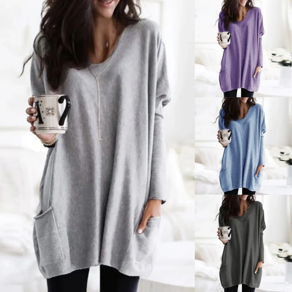 

2019 New Arrival Women Casual Blouse Solid Warm Long Sleeve V Neck Sweatshirt Loose Solid Pullover Tops Blouse Women Clothes