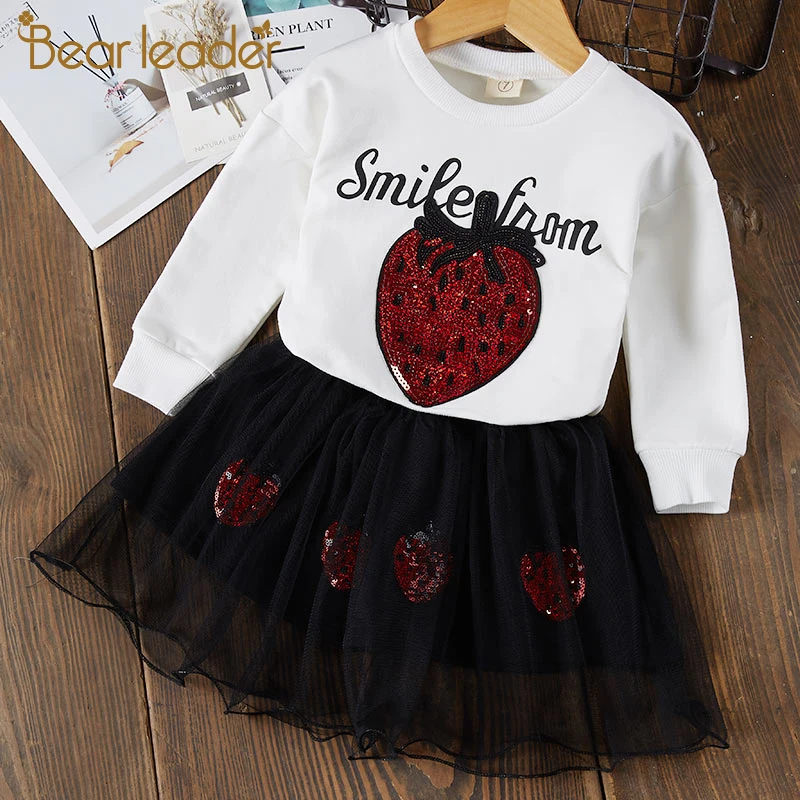 

Bear Leader Girls Dresses New Fashion Long Sleeve Princess Dress Strawberry Sequins Yarn Dress for Children Girl Party Clothing