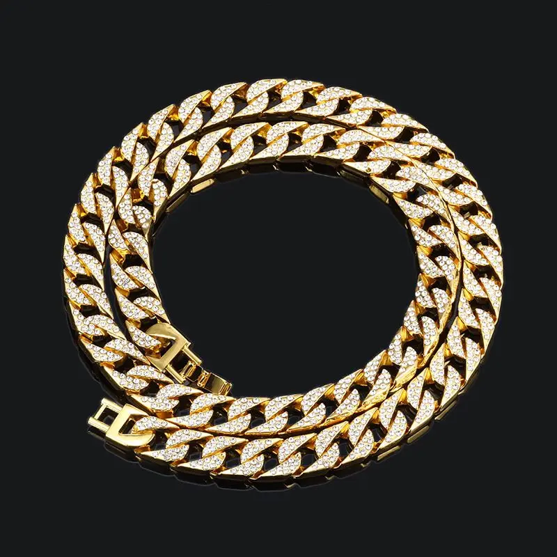 

European and American hip hop style necklace 18K gold hiphop Cuban chain full of zircon men's tide brand big gold chain
