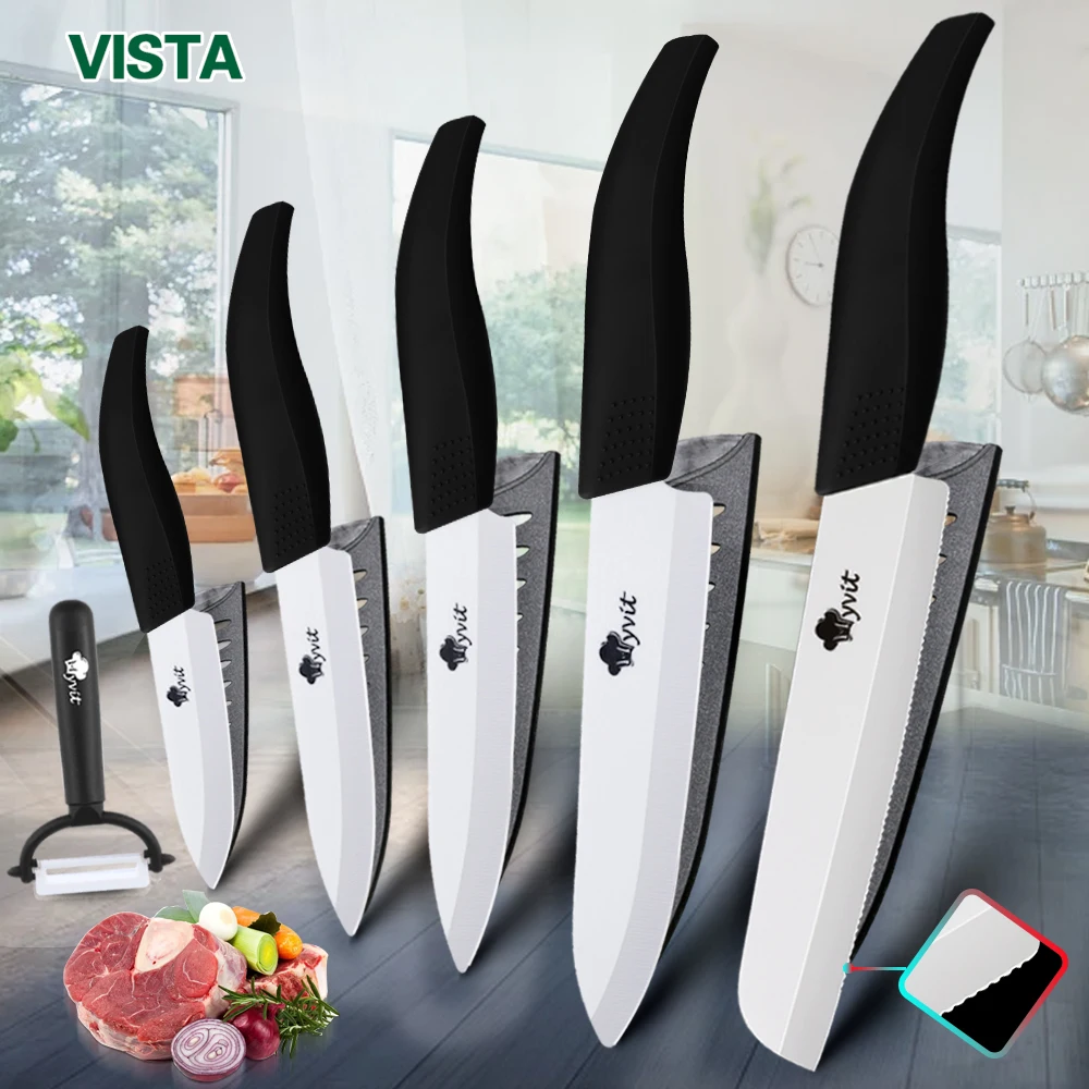 Ceramic Knives Kitchen knives 3 4 5 6 inch Chef knife Cook Set+peeler white  zirconia blade Multi-color Handle High Quality