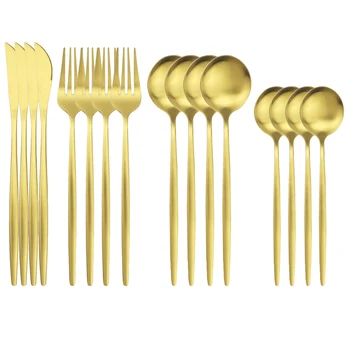 

16Pcs/Set Gold Cutlery Set Knife Fork Dessert Spoons Dinnerware Set Stainless Steel Tableware Set Western Kitchen Silverware Set