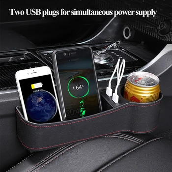 

Car Seat Gap Filler, Car Seat Gap Organizer Front Seat with Cup Holder/2 USB Ports, Premium PU Leather Console Side Pocket