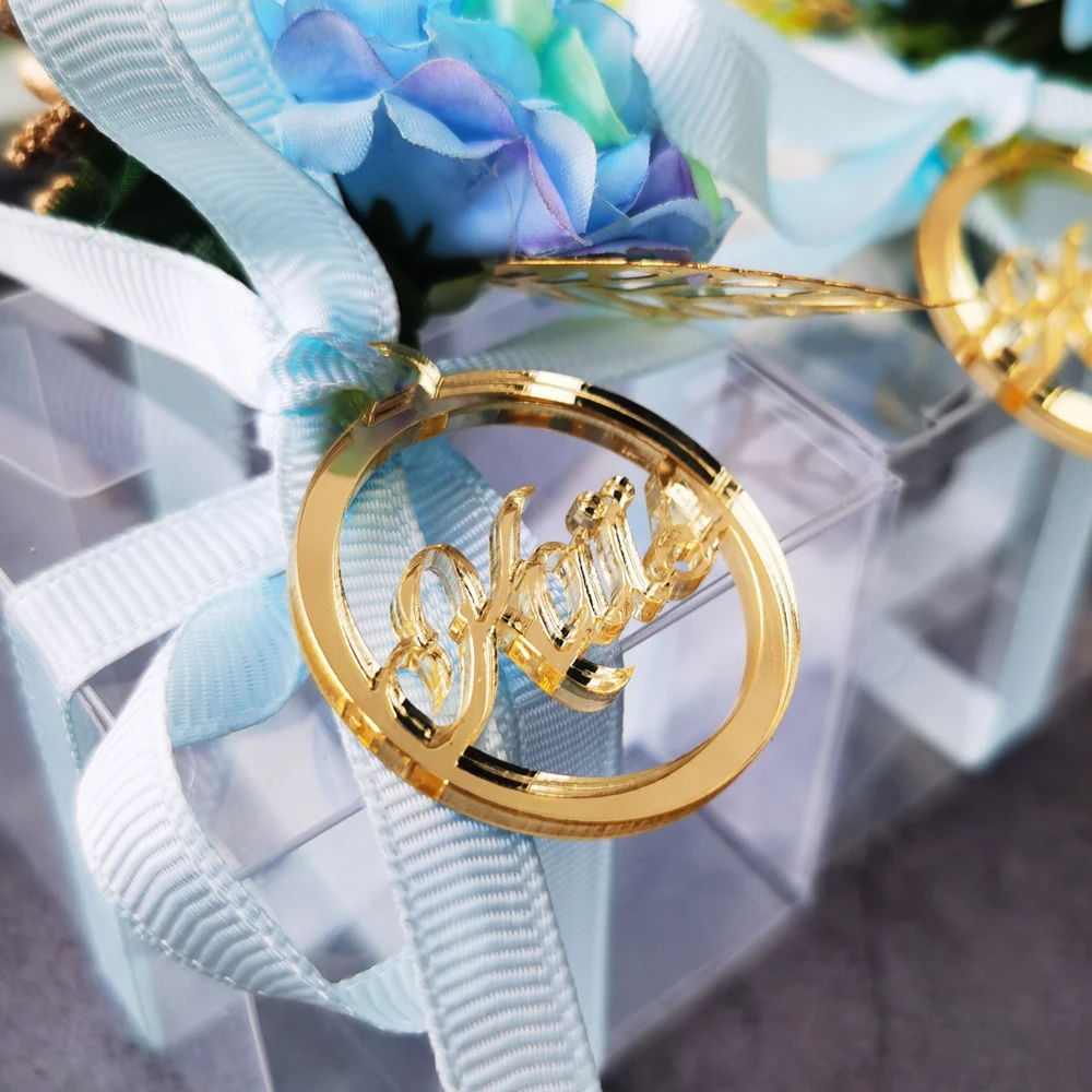 Personalized Acylic Gold Mirror Tags For Wedding Favors Baby Shower Round Table Decoration Tag For Engagement Anniversary (3)