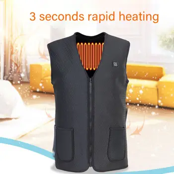 

New Hot Heated Vest Outdoor V Collar Smart USB Infrared Heating Electric Zipper Waistcoat Jacket Tops Warmer Clothing