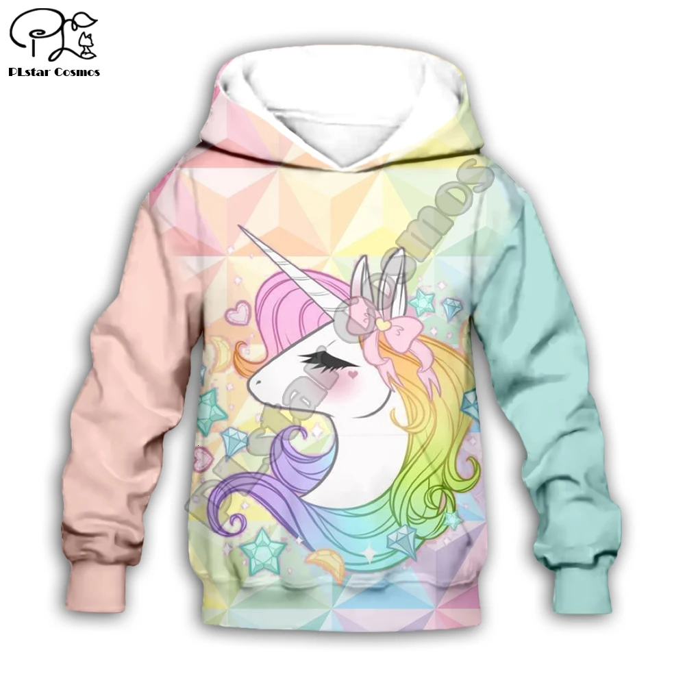 Kid 3D print cartoon colorful unicorn hoodie children baby long sleeve rainbow Sweatshirt zipper coat boy girl Pant short