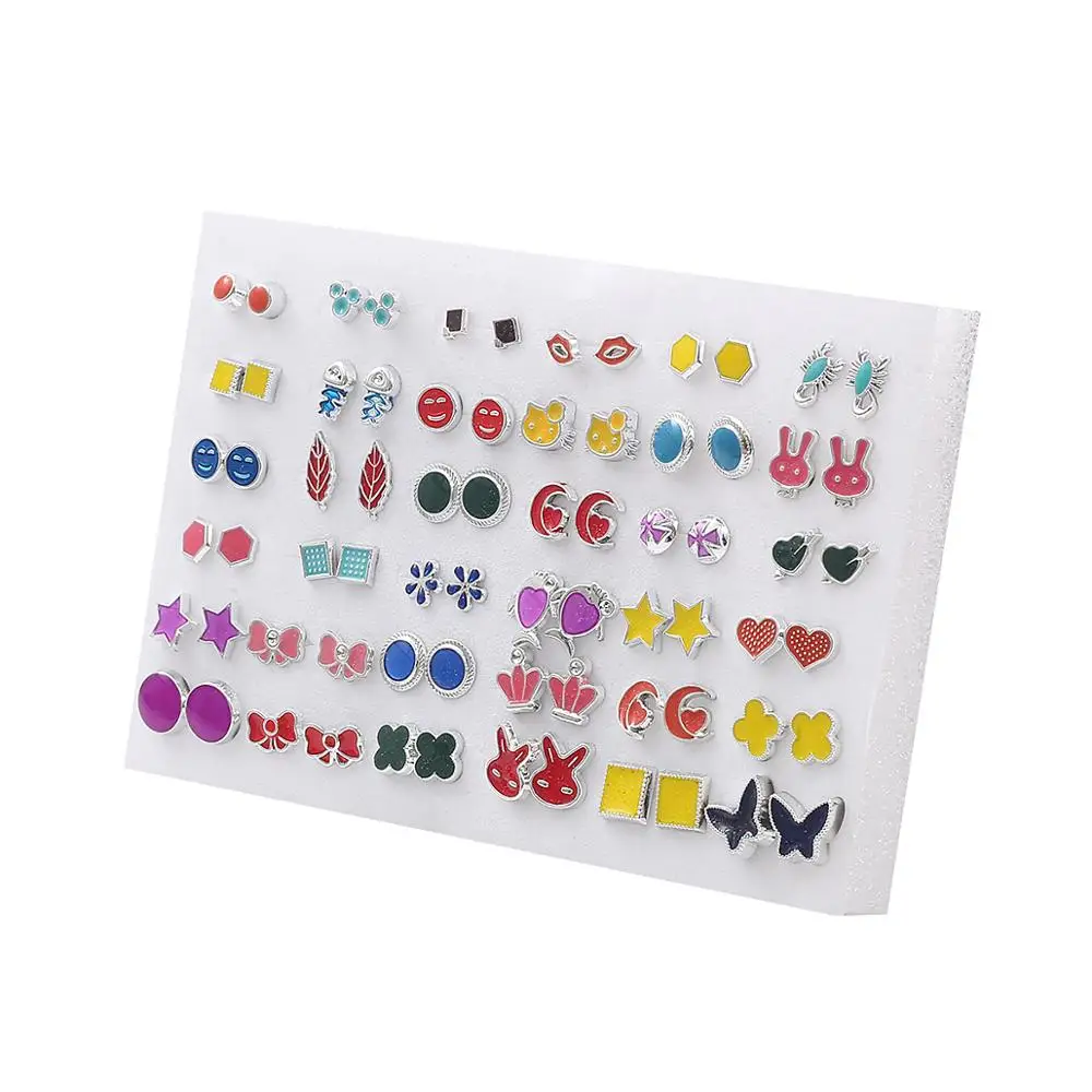 36 Pairs/set Cute Mixed Flower Pattern Stud Earrings For Kids