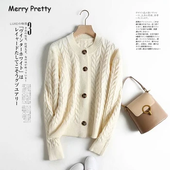 

Merry Pretty Women's Solid Cardigan Knitted Sweater 2019 Winter Long Sleeve O-Neck Jumper Tops Single-Breasted Casual Cardigan